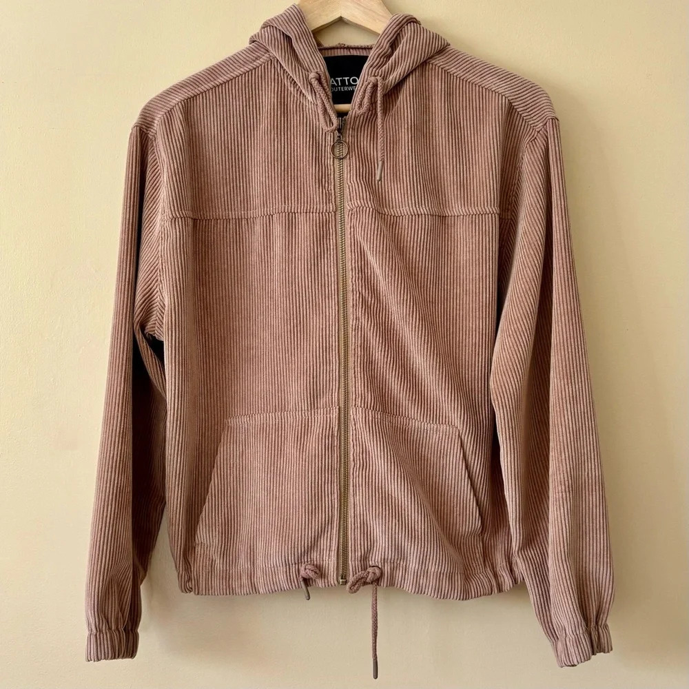 Tattoo| Classic Comfy Tan Casual Corduroy Full Zip Bomber Jacket Hoodie Sz M